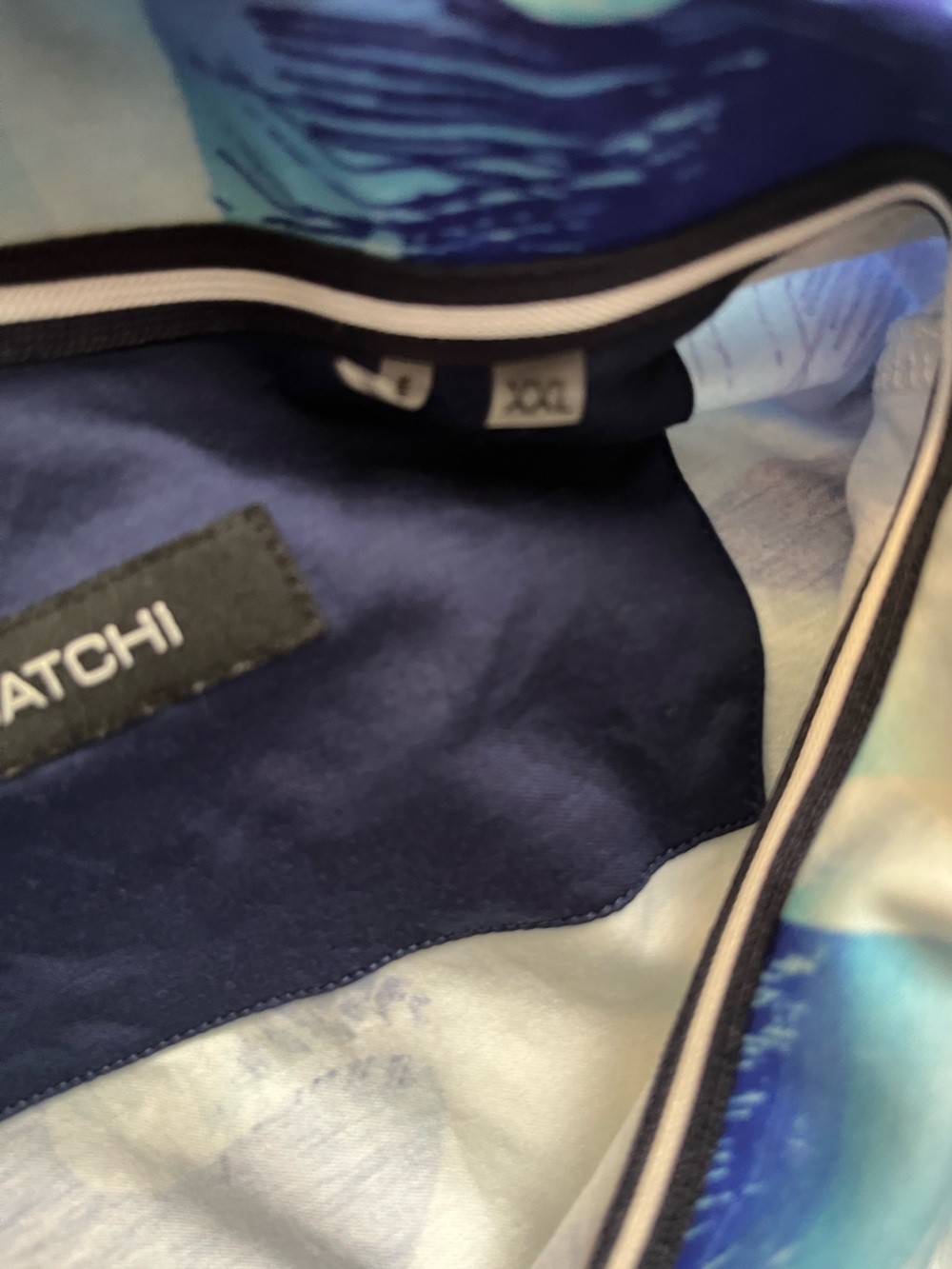 Bugatchi Men’s XXL Short Sleeve Navy and Sky Blue Tropical Polo - Picture 4 of 8